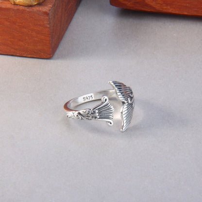 Sterling Silver Mermaid Tail Retro Ethnic Hailang Ring