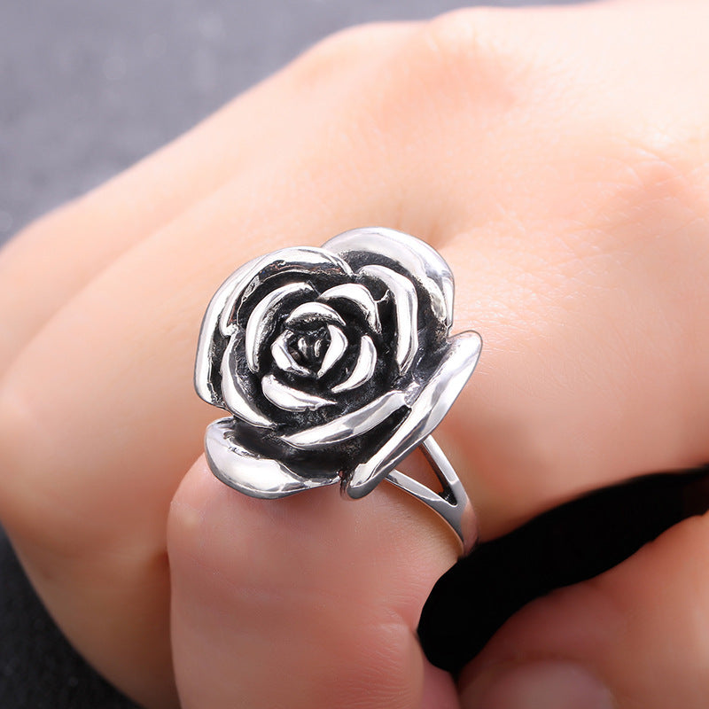 Silver 925 Silver Ring Natural Three-dimensional Carved Ring Vintage Personality Rose Temperament Jewelry