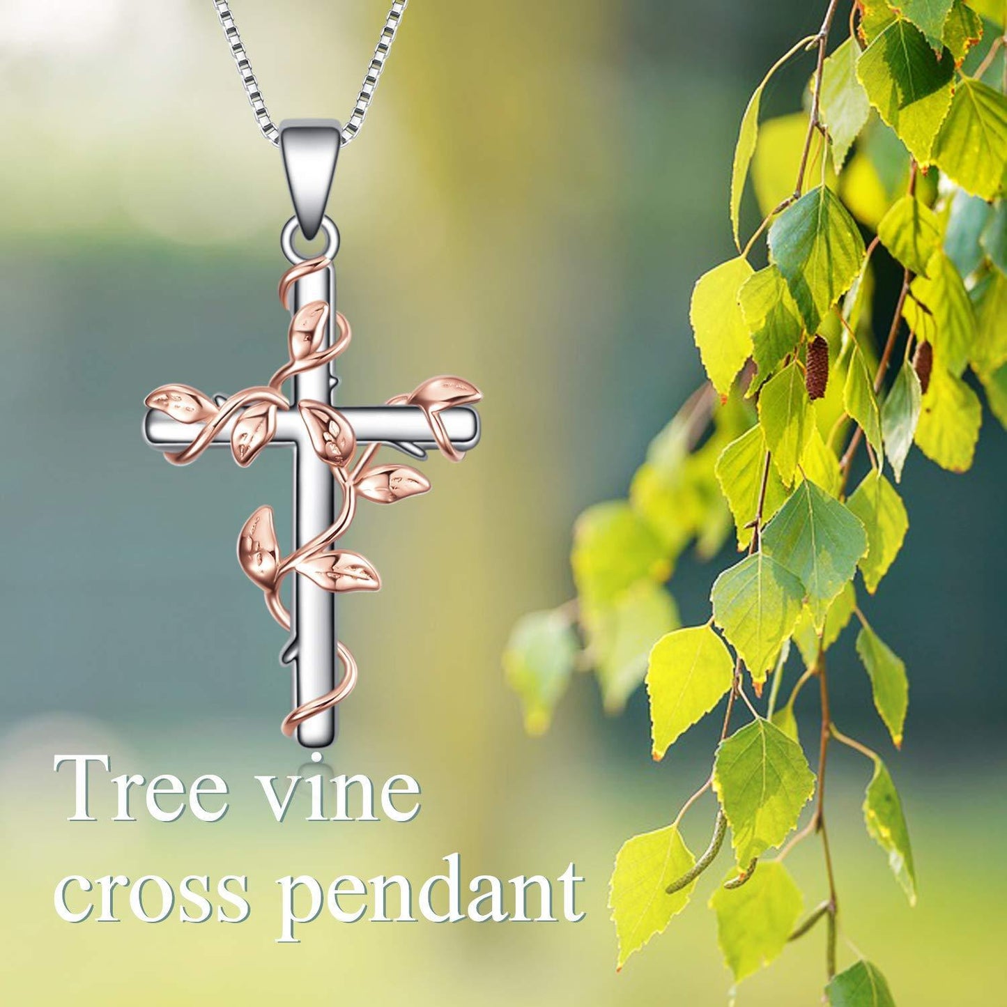 Collier pendentif croix en argent sterling avec fleur rose, bijoux cadeaux