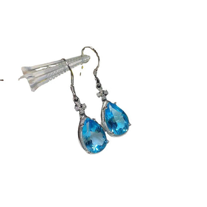 Fashion Natural Blue Topaz Inlaid With Colorful Gem Earrings