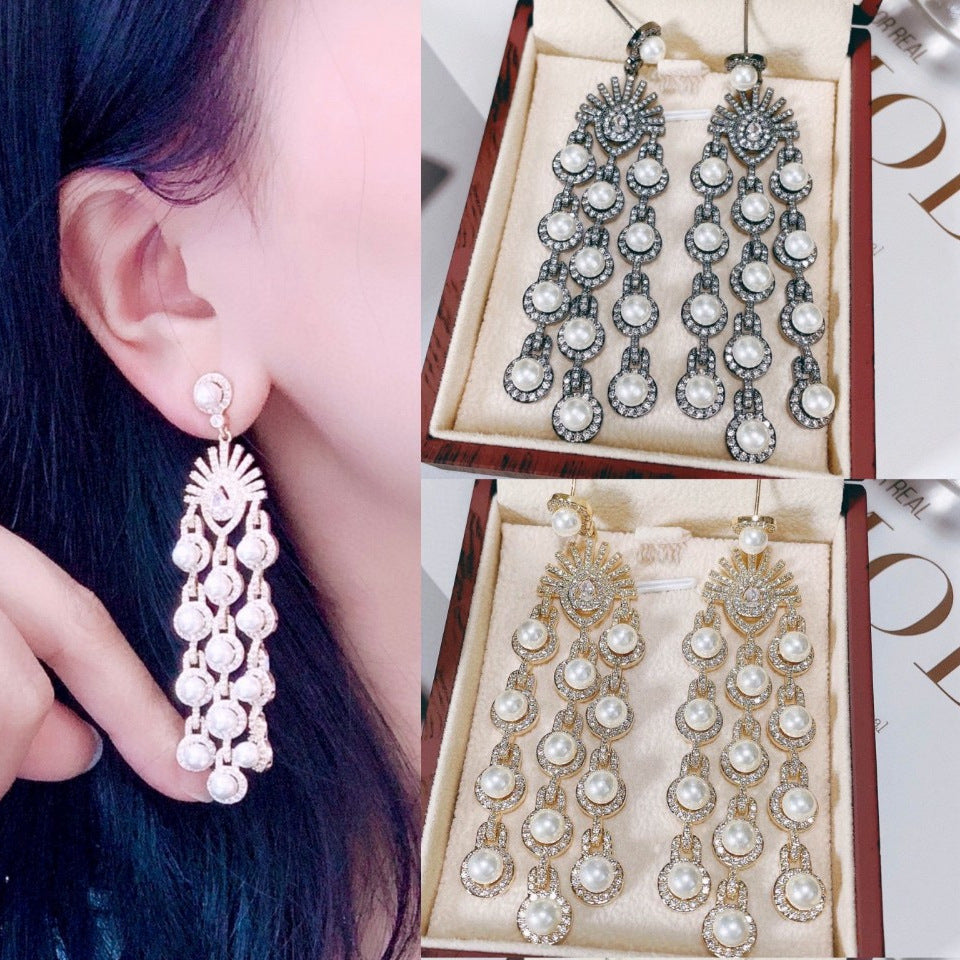 Micro Inlay Zircon Style Beaded Fringe Earrings