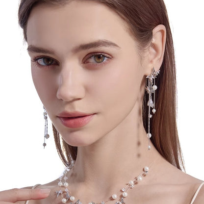 Super Fairy Asterism Pearl Tassel Earrings Long Light Luxury