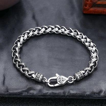 Bracelet tissé en argent sterling pour homme avec mantra à six mots