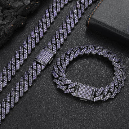 Double Row Zircon Purple Rhombus Cuban Bracelet