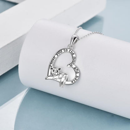 Collar con colgante de corazón de vaca en plata de ley para mujer Te amo hasta la luna y más allá