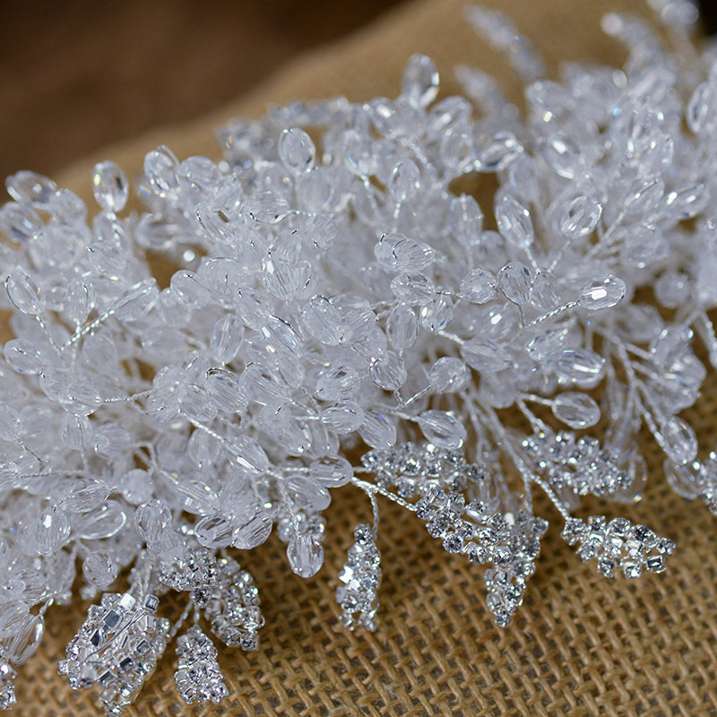 Tiara de lujo con corona de cristal blanco, diademas hechas a mano con cuentas