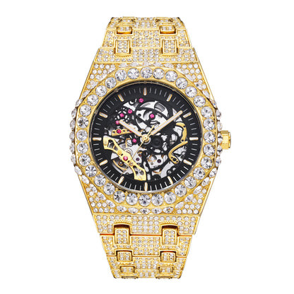 Reloj mecánico automático de fiesta de hip hop con diamantes completos