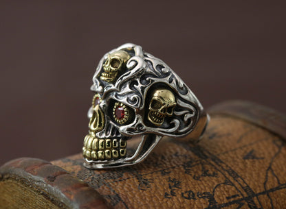 S925 Sterling Silver Personalized Men's Vintage Thai Silver Skull Ring