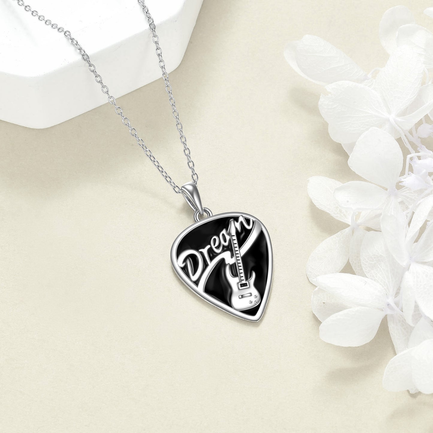 Collar con colgante de púa de guitarra musical de plata esterlina, joyería, regalos para mujeres