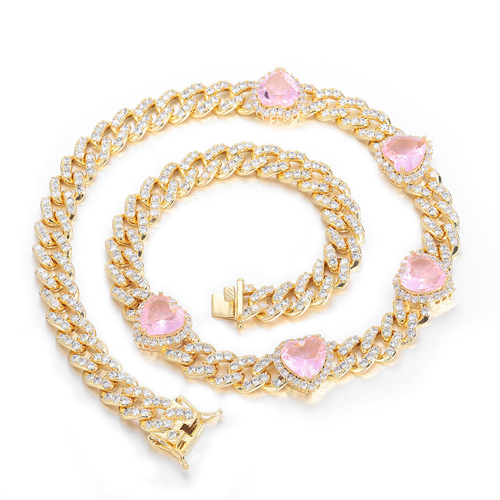 Cuban Link Chain Peach Heart Women's Necklace