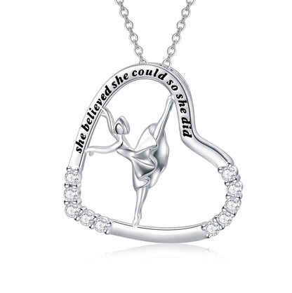 Collier avec pendentif en forme de cœur en argent sterling 925 pour danseuse de ballet, bijoux de danse, cadeaux pour femmes