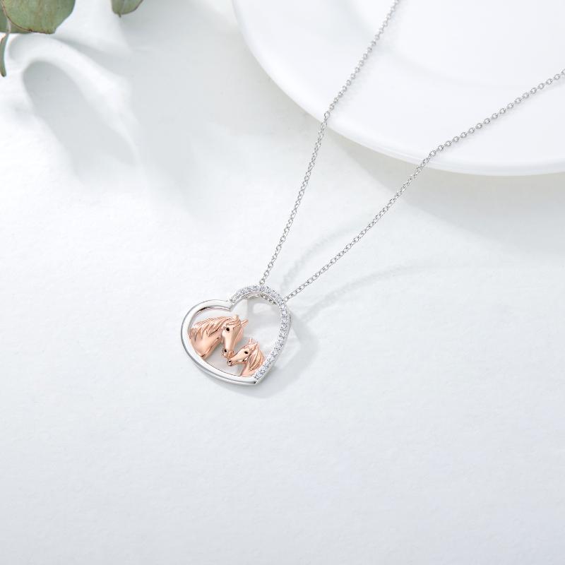 Collar de plata de ley 925 con forma de corazón de caballo y mamá para mujer