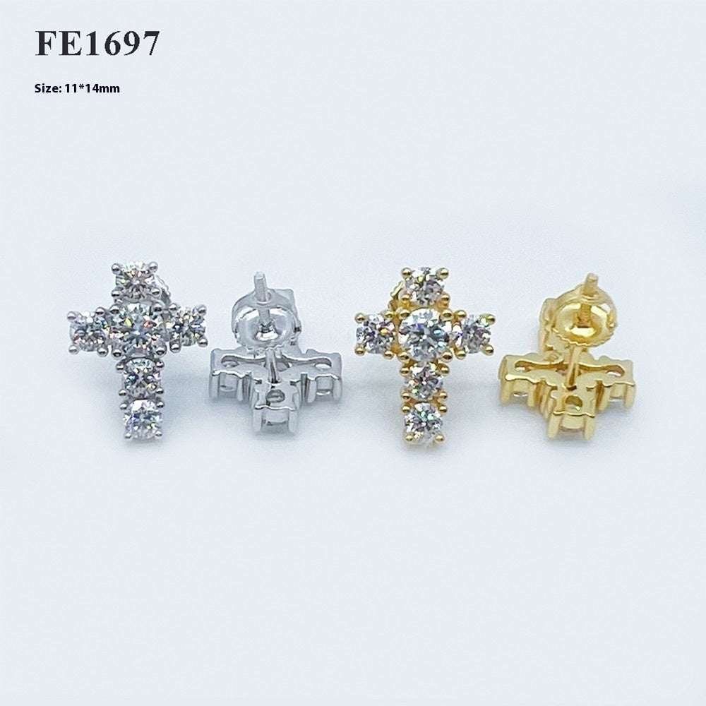 Cross S925 Silver Hip Hop Jewelry DF Jewelry Earrings