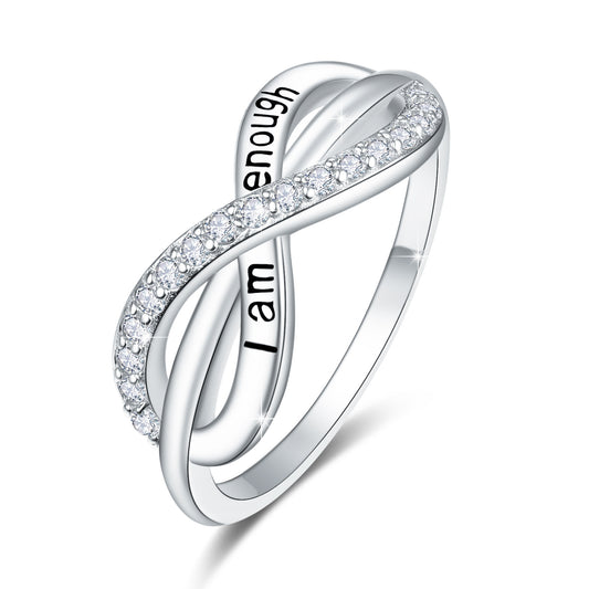 Bague de promesse réglable en argent sterling 925 I Am Enough Forever Love Infinity