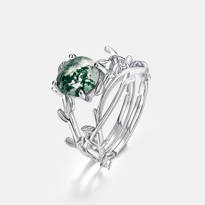 Silver Green Moss Ring For Women