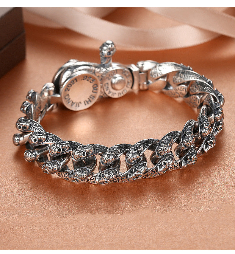 Men's Trendy Sterling Silver Vintage Skull Bracelet