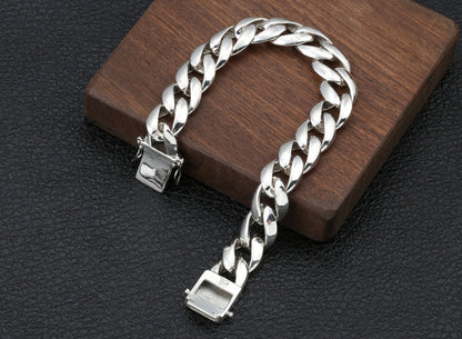 S925 Sterling Silver Fashion Ornament Personality Thick Type Korean Style Simple Glossy Bracelet