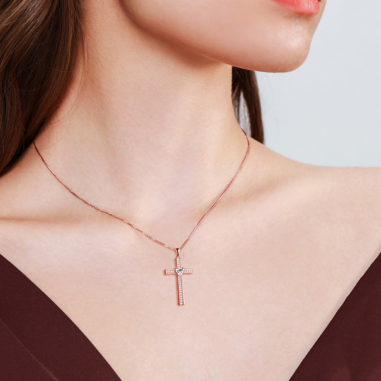 Collier croix plaqué or rose avec pierre de naissance pour femmes, bijoux cadeaux