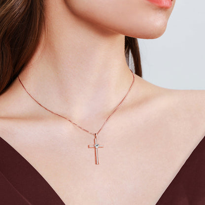 Collar de cruz chapado en oro rosa con piedra natal para mujer, regalos de joyería