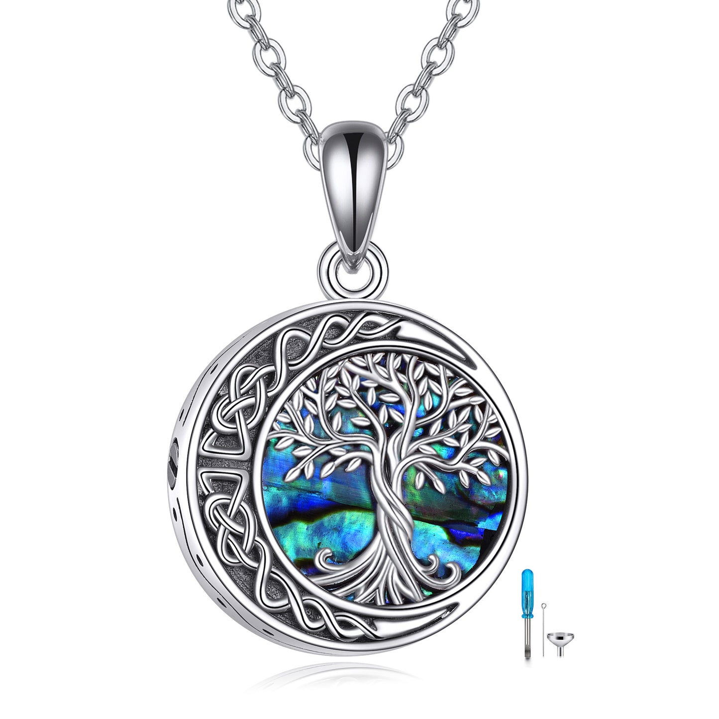 Collares de urna de árbol de la vida para cenizas, plata esterlina, nudo celta, luna, árbol de la vida, joyería de cremación para cenizas, joyería de memoria