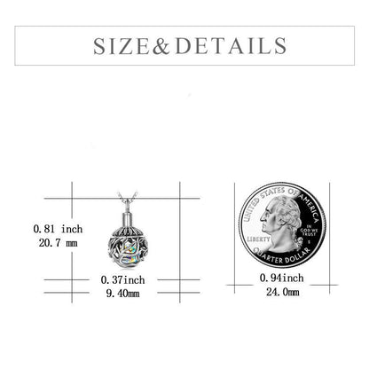 Sterling Silver Tree of Life Urn for Ashes Necklace with Aurora Borealis Crystal