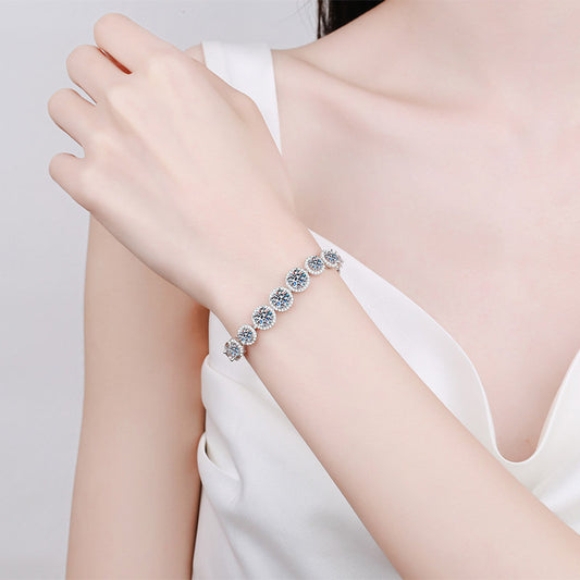 Pulsera de mujer con brillantes incrustaciones de moissanita en plata de ley 925 y estrellas