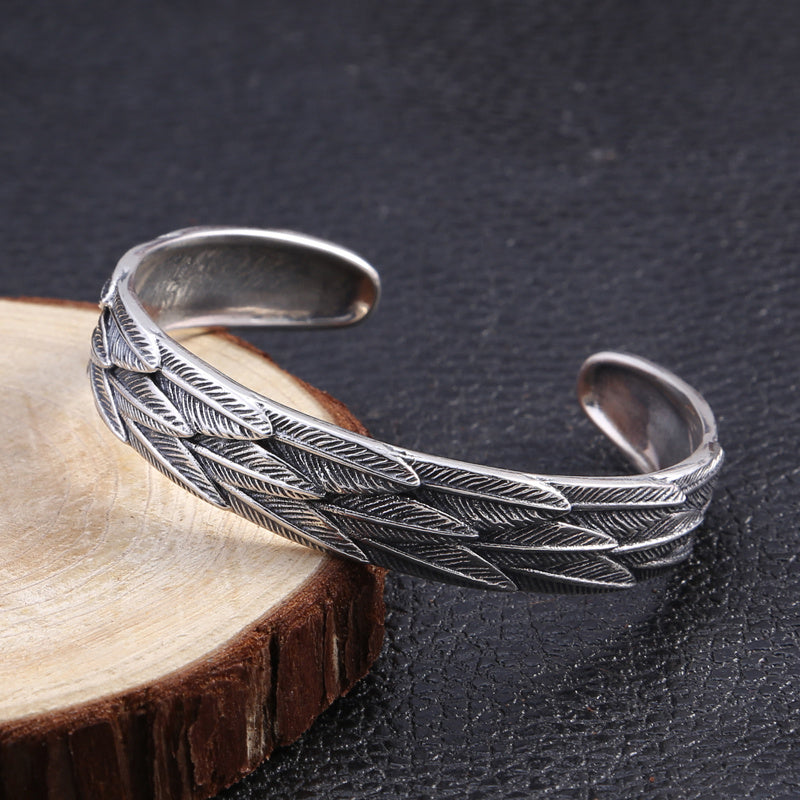 Trendy Silver Jewelry Sterling Silver Personalized Feather Bracelet