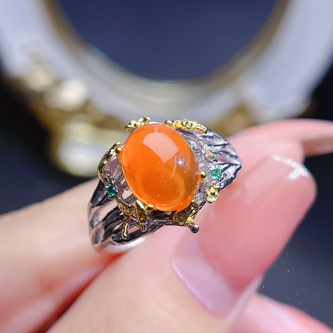 Natural Fire Opal Ring S925 Silver Girl