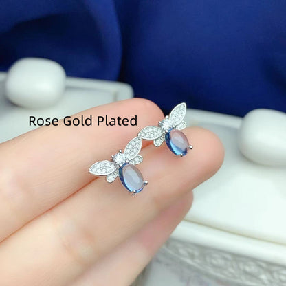 Natural Plain Blue Topaz Ear Studs