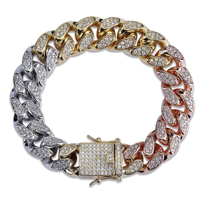 Men's Full Zircon Jewelry Buckle Cuban Chain Bracelet