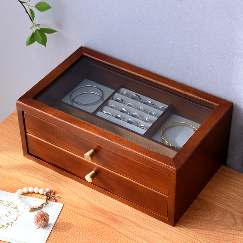 Caja de madera sencilla para guardar joyas y maquillaje 