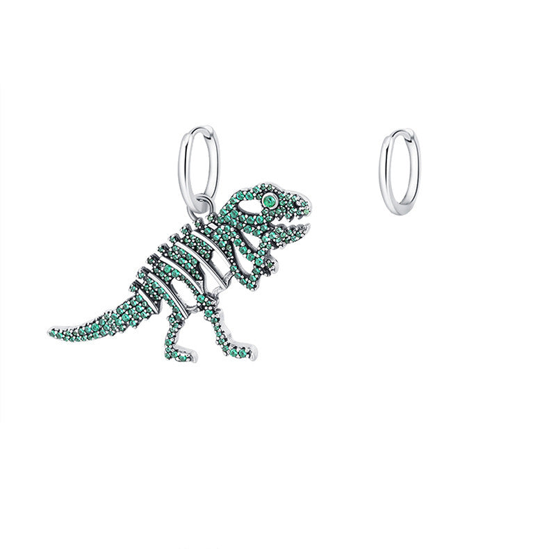 925 Sterling Silver Funny Ancient Green Diamond Dinosaur Earrings