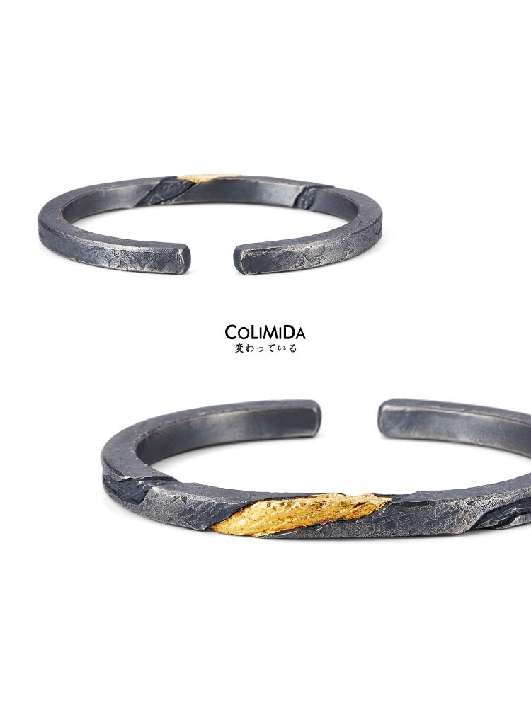 Bracelet Homme Argent Pur Personnalisé Rétro Serti En Or 24K