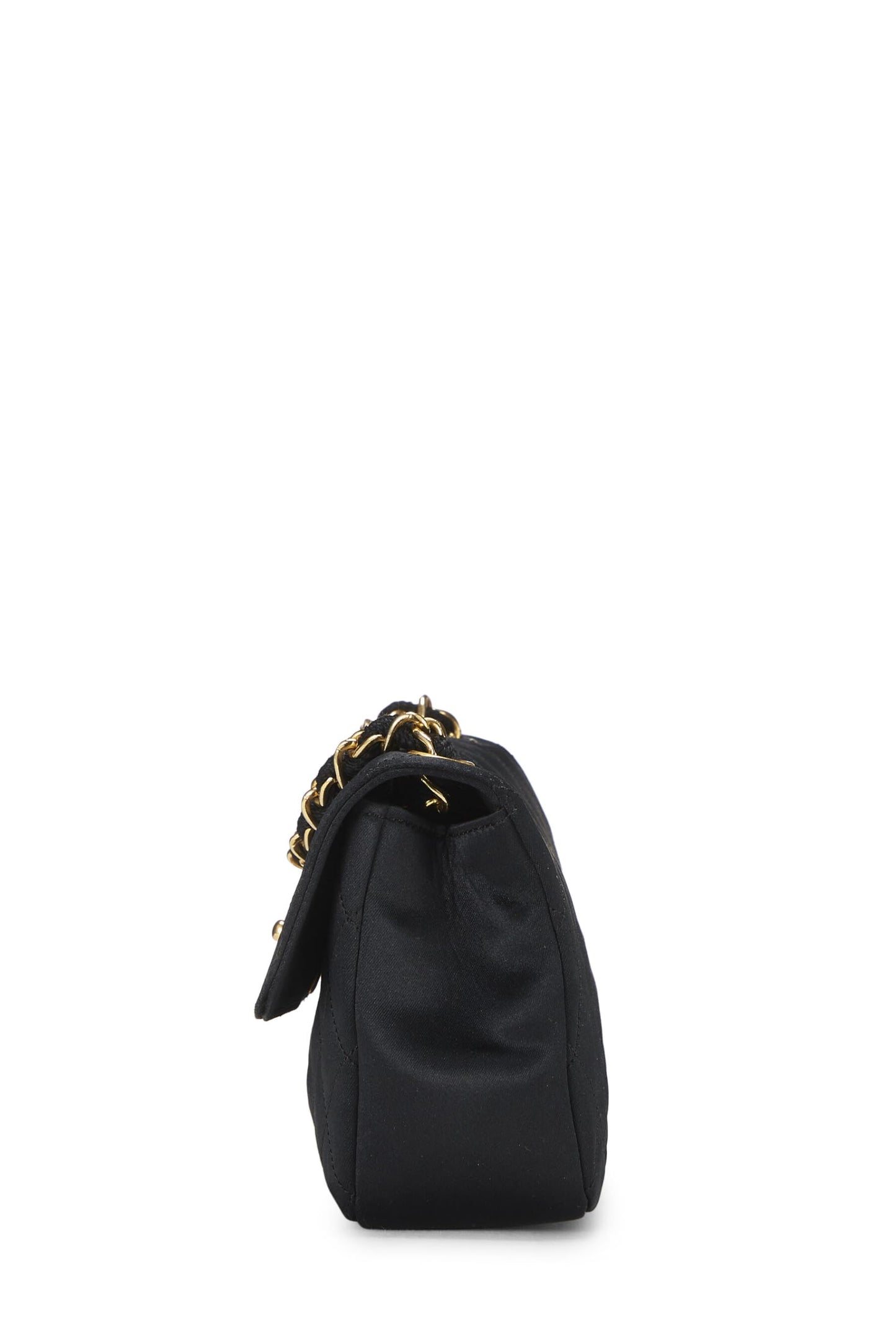 Chanel, Mini sac à rabat en satin matelassé noir d'occasion, noir