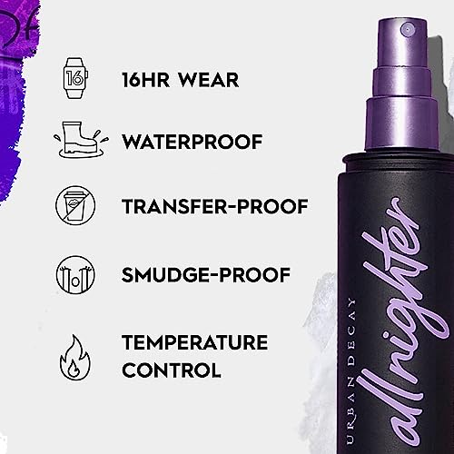 Spray fixateur de maquillage imperméable pour le visage All Nighter d'Urban Decay (grand format), spray de finition longue durée primé pour un maquillage anti-bavures et résistant au transfert, finition naturelle - 4 fl oz