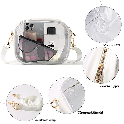 Sac à bandoulière transparent TOBVZOO pour femme, approuvé par le stade, petit sac en cuir transparent avec sangle réglable pour concerts et événements sportifs (blanc)