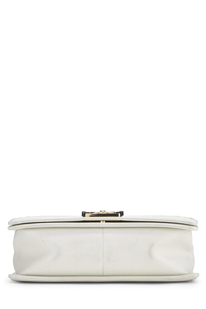 Chanel, Pre-Loved White Cube Embossed Calfskin Boy Bag Medium, White