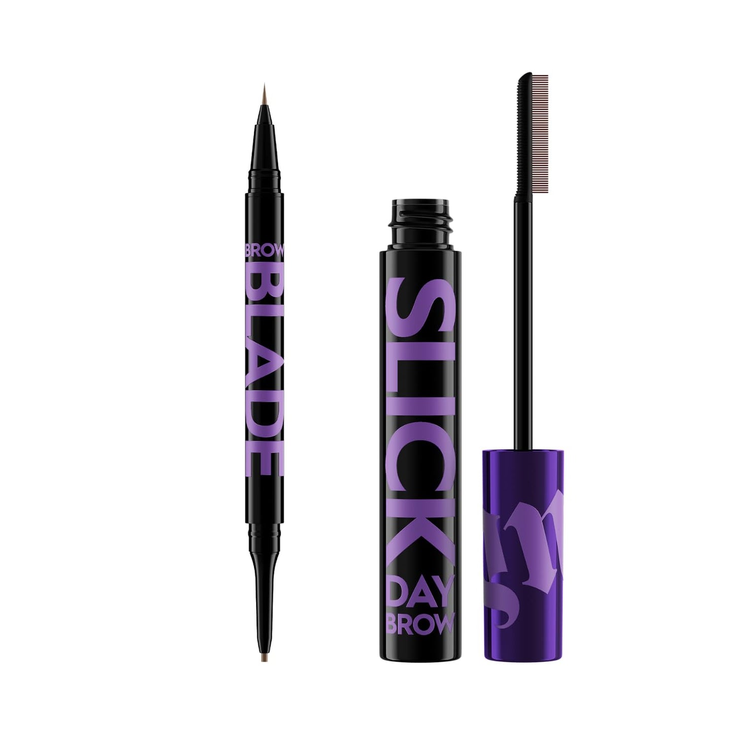 Ensemble crayon à sourcils taupe et gel transparent pour sourcils Urban Decay - Stylo à sourcils microblading 2 en 1 Brow Blade + crayon imperméable (Taupe Trap), gel à sourcils transparent à tenue forte Slick Day pour sourcils relevés et laminés