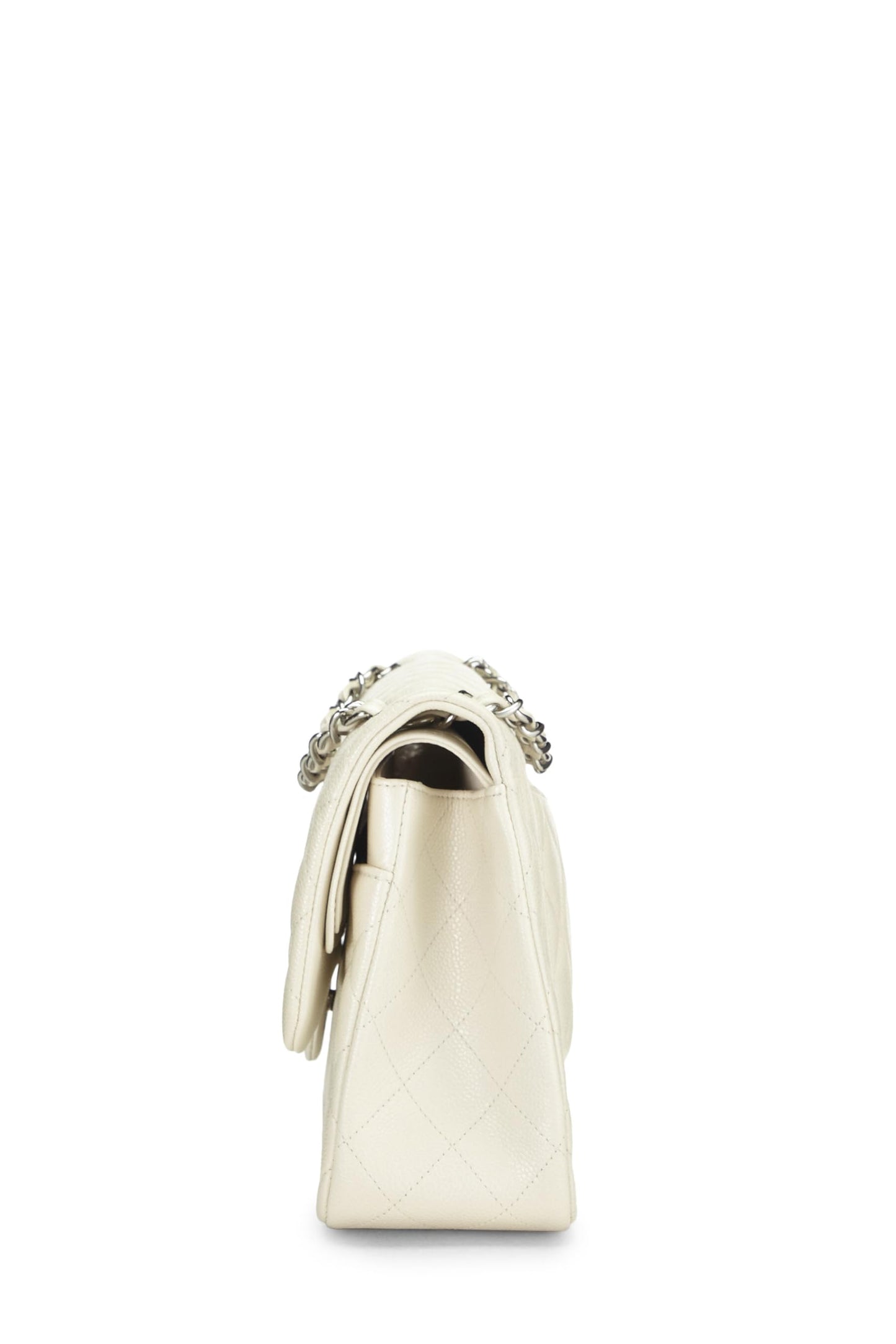 Chanel, sac à main Jumbo New Classic Double Flap matelassé blanc d'occasion, blanc