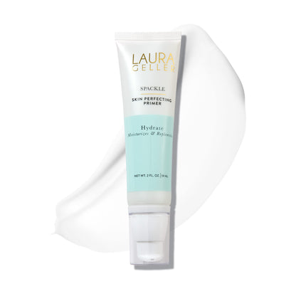 Base de maquillage Spackle LAURA GELLER, Hydrate + Pinceau kabuki rétractable pour aérographe + Trousse de maquillage matelassée avec étui à pinceaux, Bordeaux