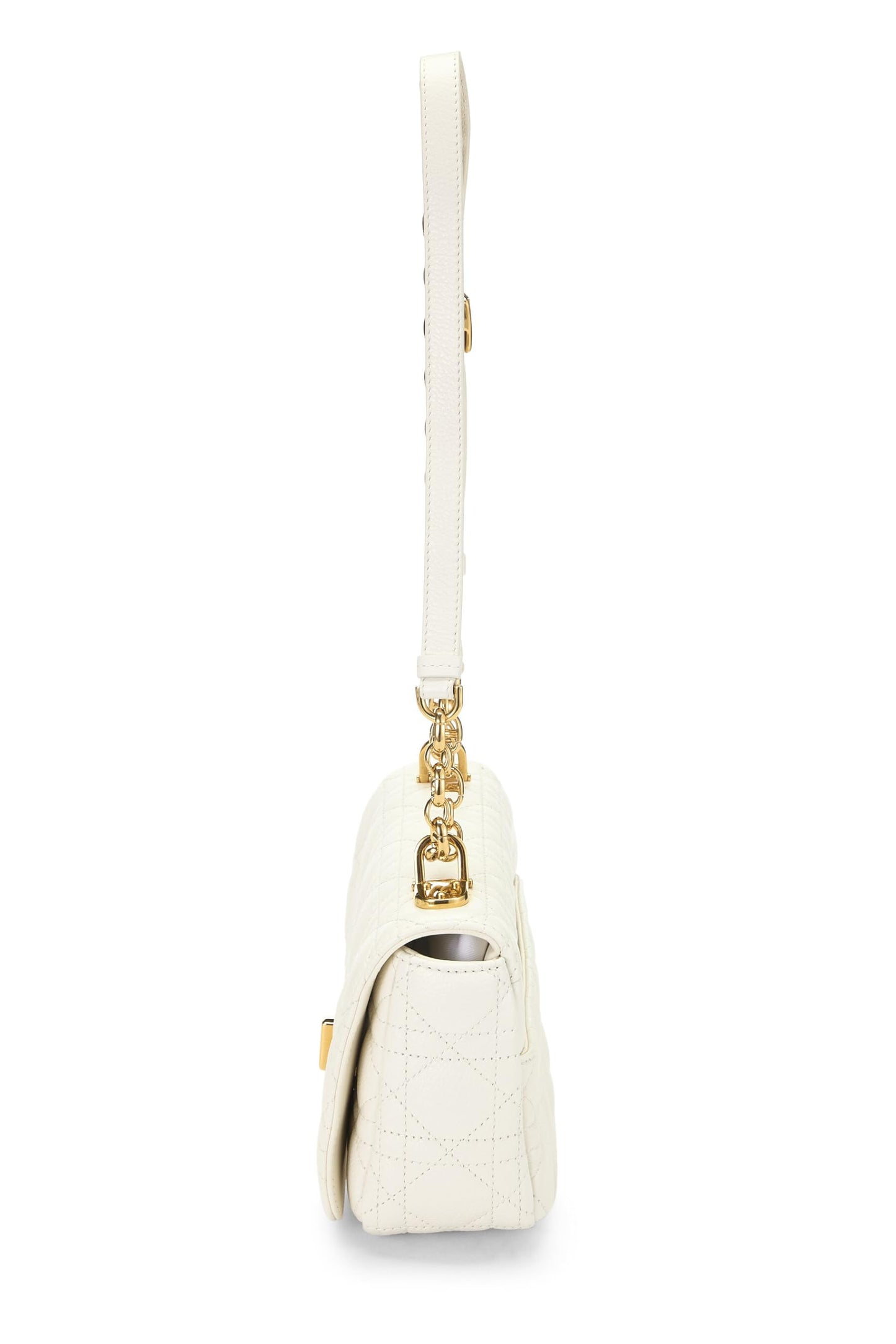 Dior, Pre-Loved White Cannage Calfskin Caro Bag Small, White