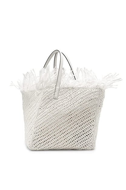 Oscar de la Renta, Medium Raffia Crochet Square Tote, Ivory