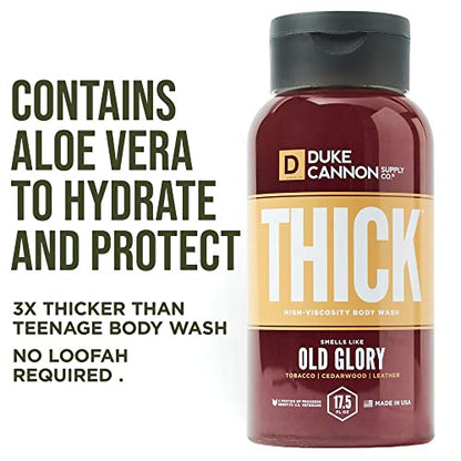 Gel de baño de alta viscosidad para hombres THICK de Duke Cannon Supply Co., con aroma a Old Glory, en paquete múltiple: ingredientes de primera calidad, espesantes de origen vegetal, espuma superior, exfoliante natural, 17,5 onzas líquidas (paquete de 3)