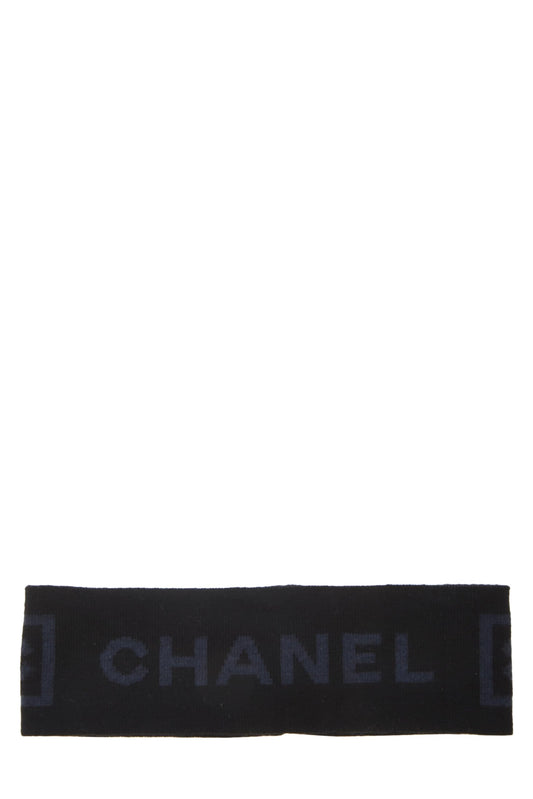 Chanel, Bandeau Sport Ligne en laine noire et bleue d'occasion, noir