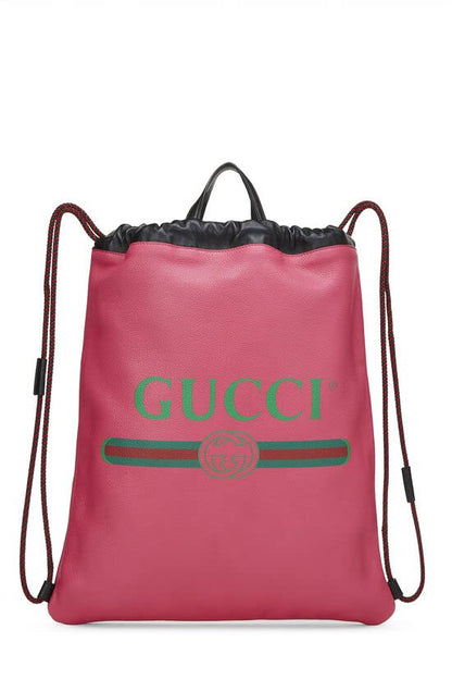 Gucci, Mochila grande con cordón y estampado de logo de cuero rosa Pre-Loved, Rosa