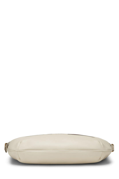 Gucci, sac hobo demi-lune en cuir blanc avec logo imprimé, d'occasion, blanc