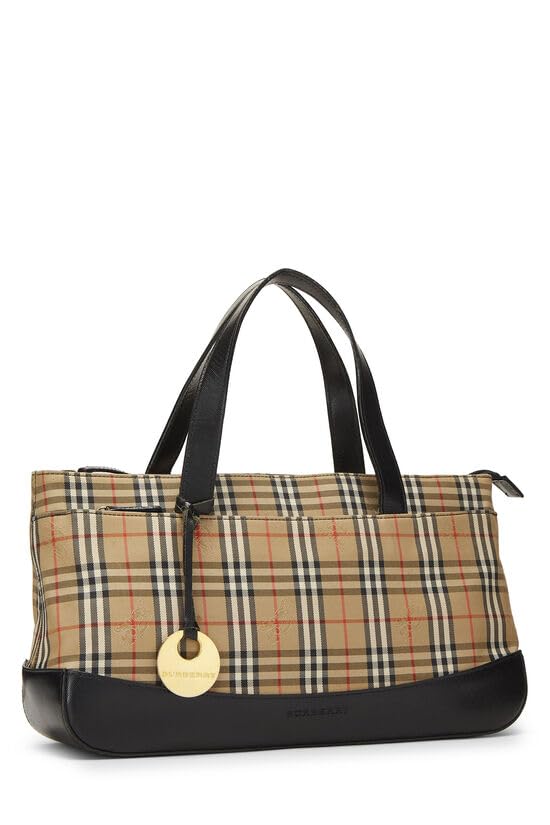 Burberry, sac hobo long à carreaux Haymarket noir d'occasion, noir