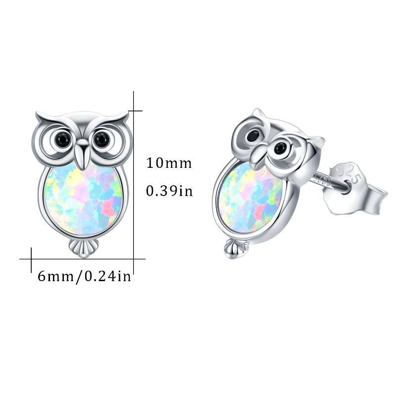 Sterling Silver Owl Small Cute Opal Stud Earrings Jewelry