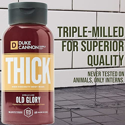 Gel de baño de alta viscosidad para hombres THICK de Duke Cannon Supply Co., con aroma a Old Glory, en paquete múltiple: ingredientes de primera calidad, espesantes de origen vegetal, espuma superior, exfoliante natural, 17,5 onzas líquidas (paquete de 3)