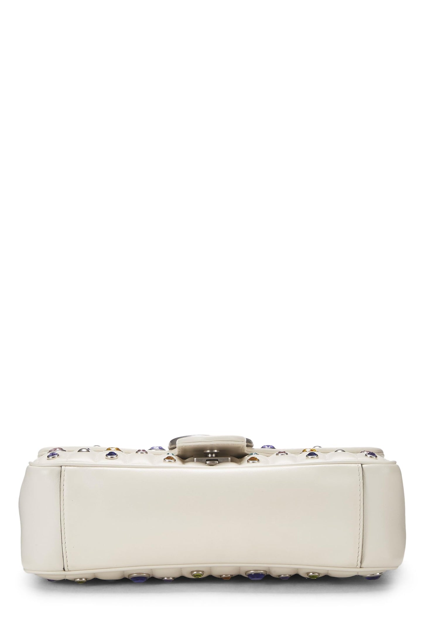 Gucci, Pre-Loved White Leather Crystal Embellished GG Marmont Shoulder Bag, White